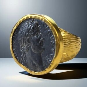 24k Gold Plated Custom Artisan Huge Chunky Ancient Coin Statement Ring